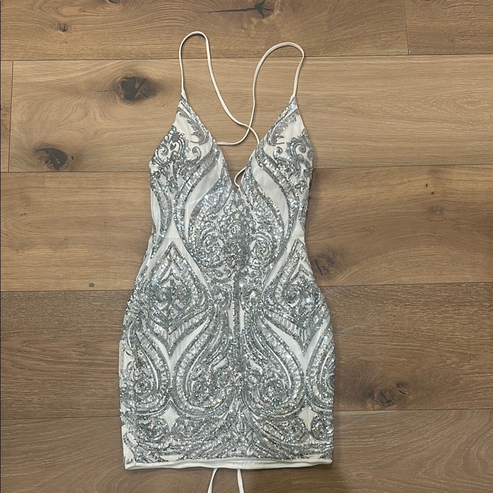 Windsor Silver Sequin Dress, Size M
